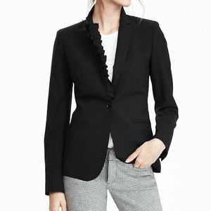 Banana Republic Black Wool Ruffle Lapel Blazer